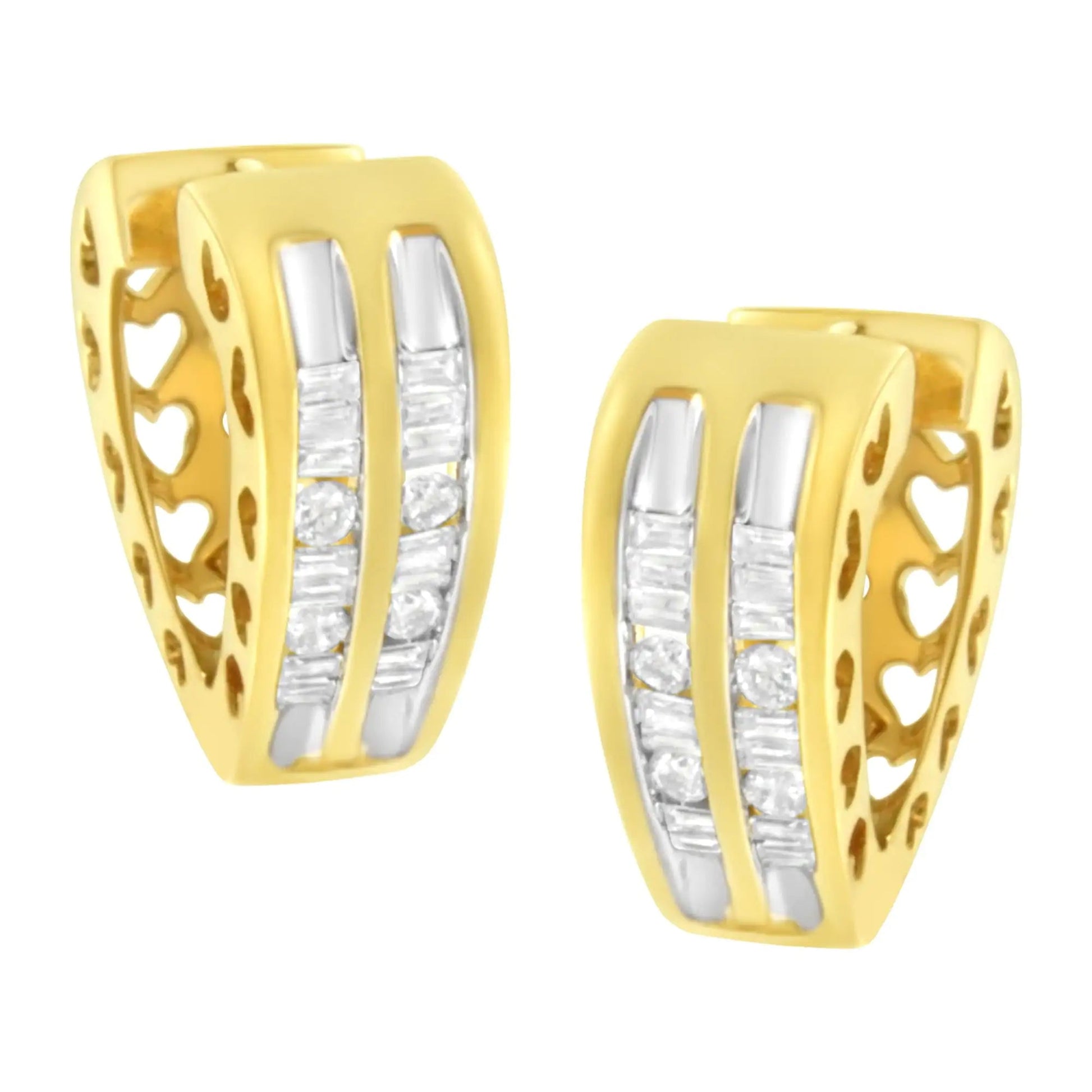 10K Yellow Gold 1/2 cttw Diamond Huggy Heart Hoop Earrings (I-J Clarity, I2-I3 Color) WEM Support (www.WEM.support)