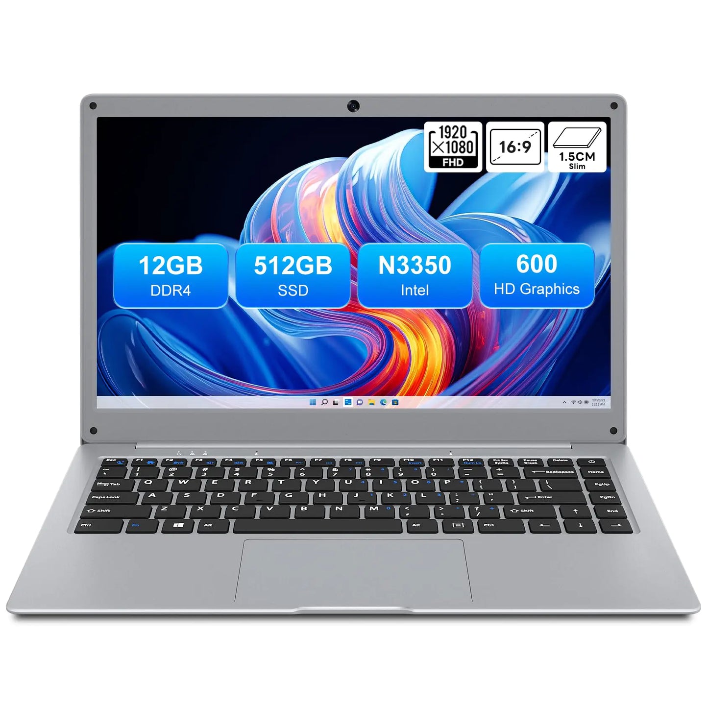 jumper Laptop 12GB RAM 512GB SSD Laptop Computer with Celeron N3350 CPU 14 Inch FHD 1080P Display 35.52WH Battery 2 Speakers 2.4G+5G WiFi BT4.0 Portable Notebook Computers.