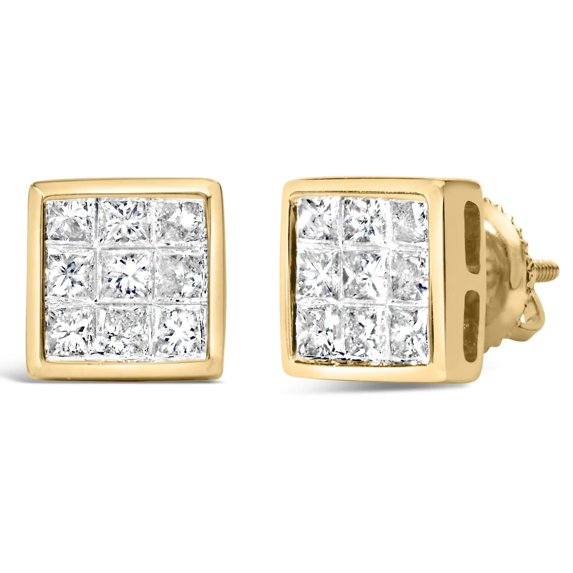 14K Yellow Gold 1.0 Cttw Princess Cut Diamond Composite Stud Earrings with Screw Backs (J-K Color, SI1-SI2 Clarity) WEM Support (www.WEM.support)