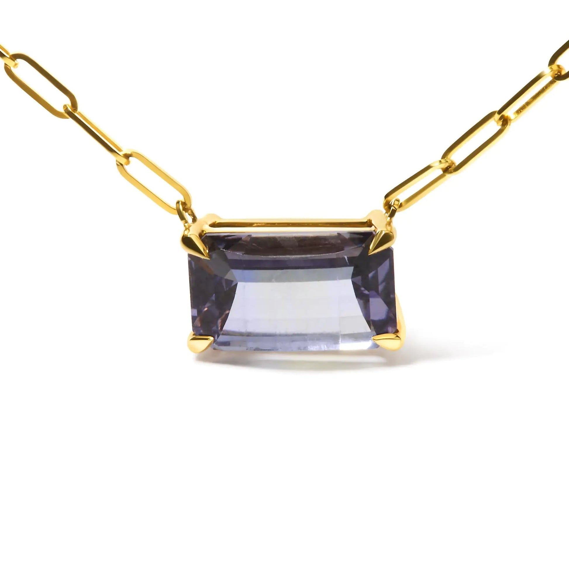 14K Yellow Gold Natural 2 7/8 Cttw Pixel Cut Emerald Bicolor Tanzanite Pendant Necklace with Paperclip Chain - 18 Inches WEM Support (www.WEM.support)