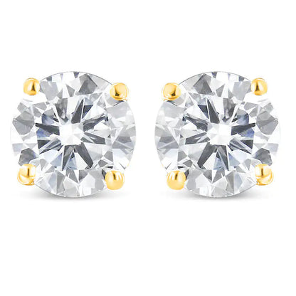 10K Yellow Gold 1-1/2 Cttw Round Brilliant-Cut Diamond Classic 4-Prong Stud Earrings with Screw Backs (K-L Color, I1-I2 Clarity) WEM Support (www.WEM.support)