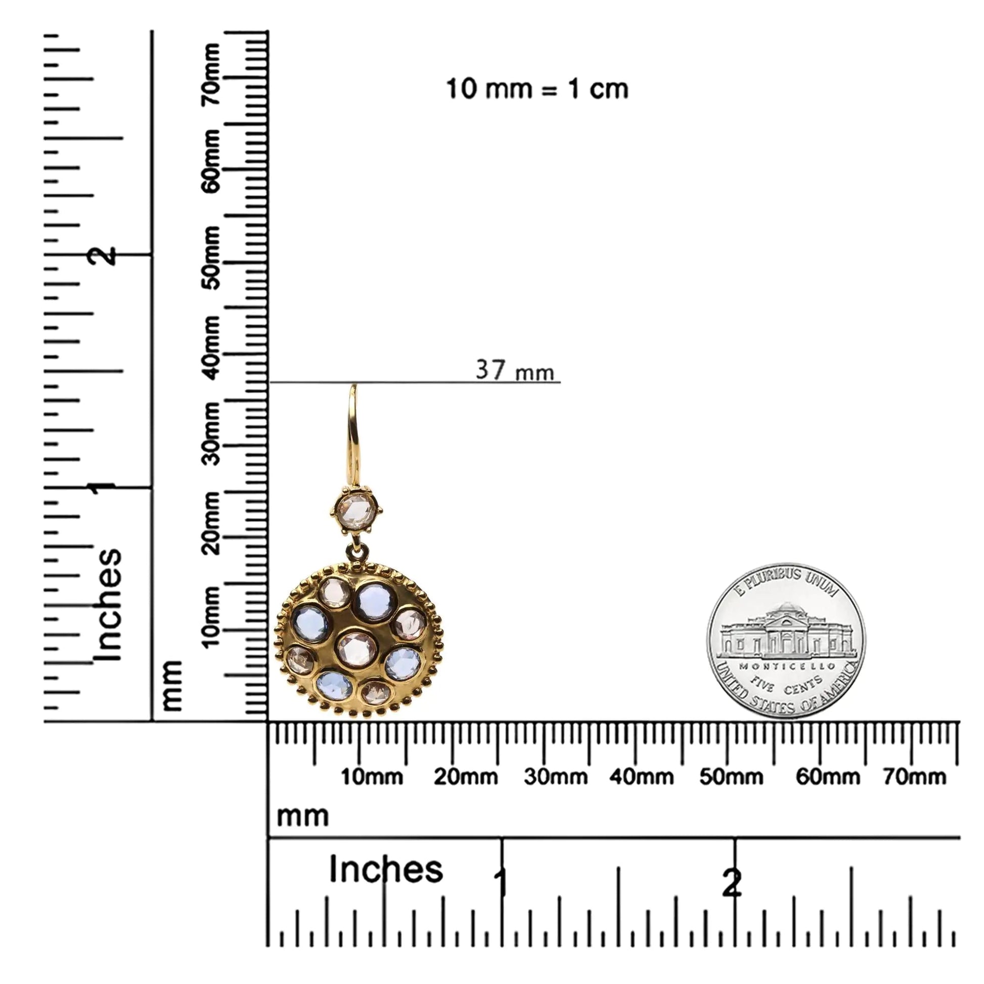 18K Yellow Gold 1 2/3 Cttw Diamond and Blue Sapphire Bezel Set Gemstone Cluster Medallion Dangle Earrings (Brown and G-H Color, SI1-SI2 Clarity) WEM Support (www.WEM.support)
