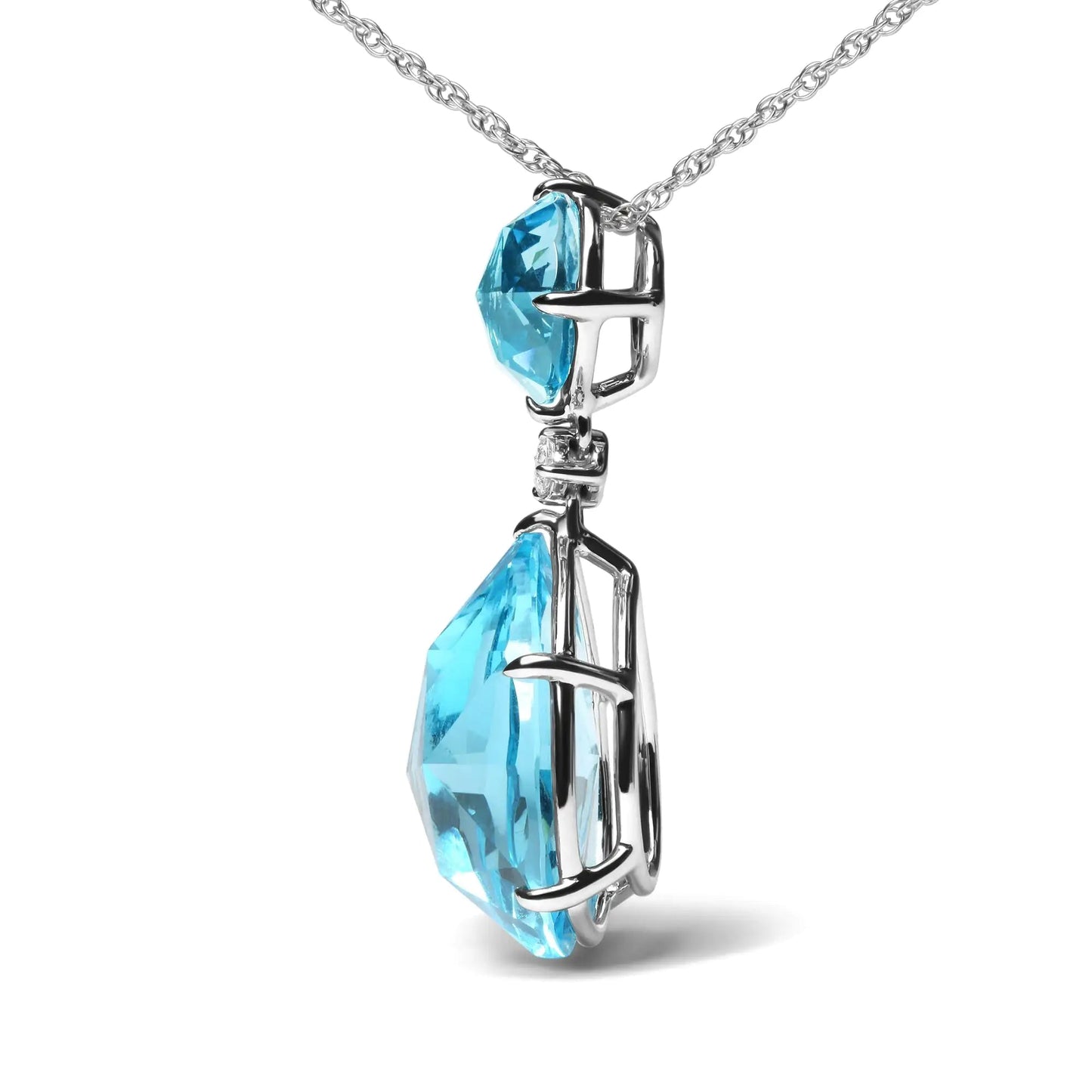18K White Gold Diamond Accent and Round London Blue Topaz and Pear Cut Sky Blue Topaz Dangle Drop 18" Pendant Necklace (G-H Color, SI1-SI2 Clarity) WEM Support (www.WEM.support)