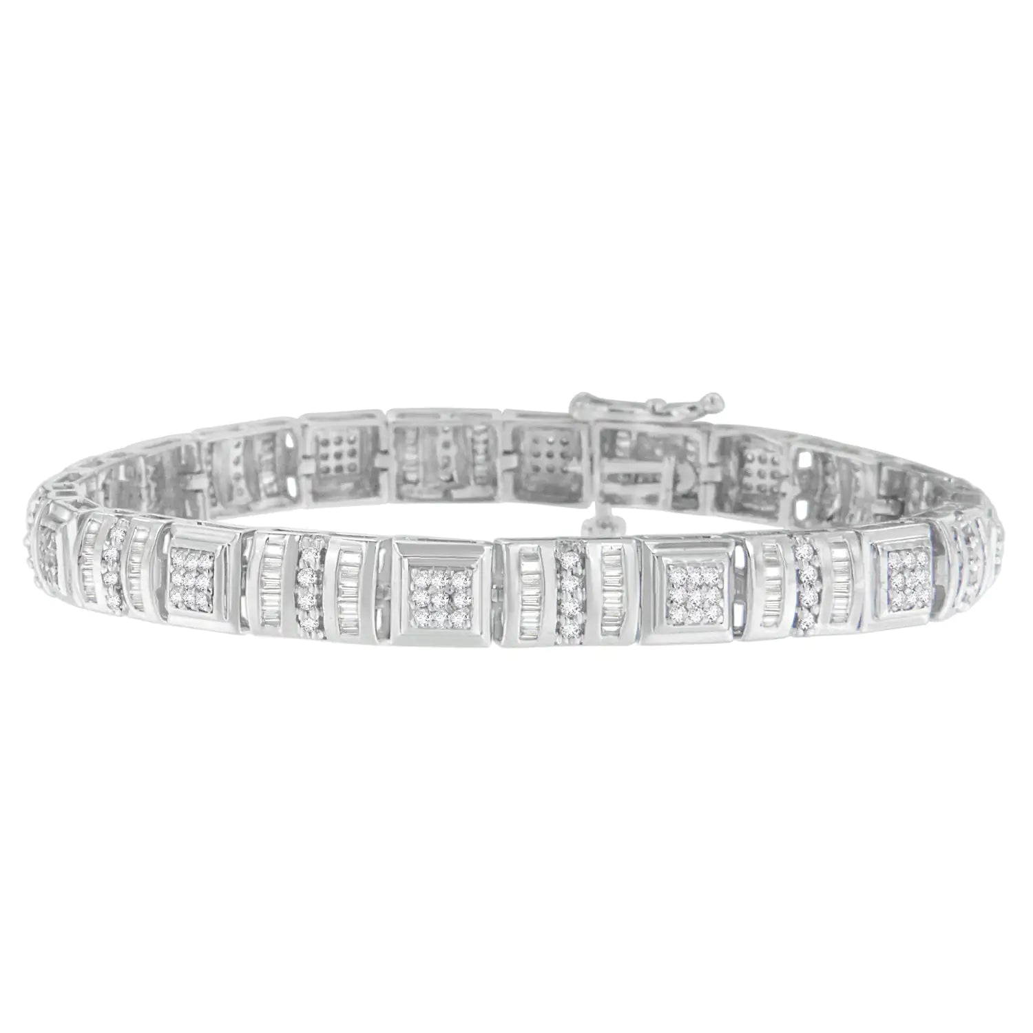 10K White Gold Round and Baguette Cut Diamond Bracelet (2.00 cttw, H-I Color, I2-I3 Clarity) WEM Support (www.WEM.support)