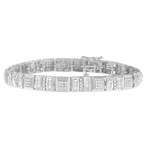 10K White Gold Round and Baguette Cut Diamond Bracelet (2.00 cttw, H-I Color, I2-I3 Clarity) WEM Support (www.WEM.support)