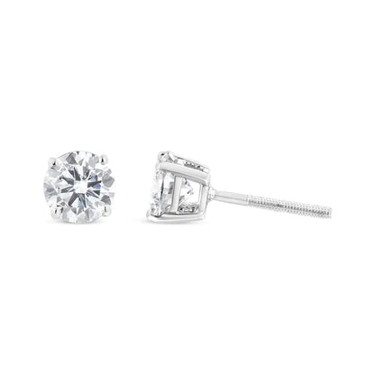 10K White Gold 1.00 Cttw Round Brilliant-Cut Diamond Classic 4-Prong Stud Earrings with Screw Backs (I-J Color, SI1-SI2 Clarity) WEM Support (www.WEM.support)