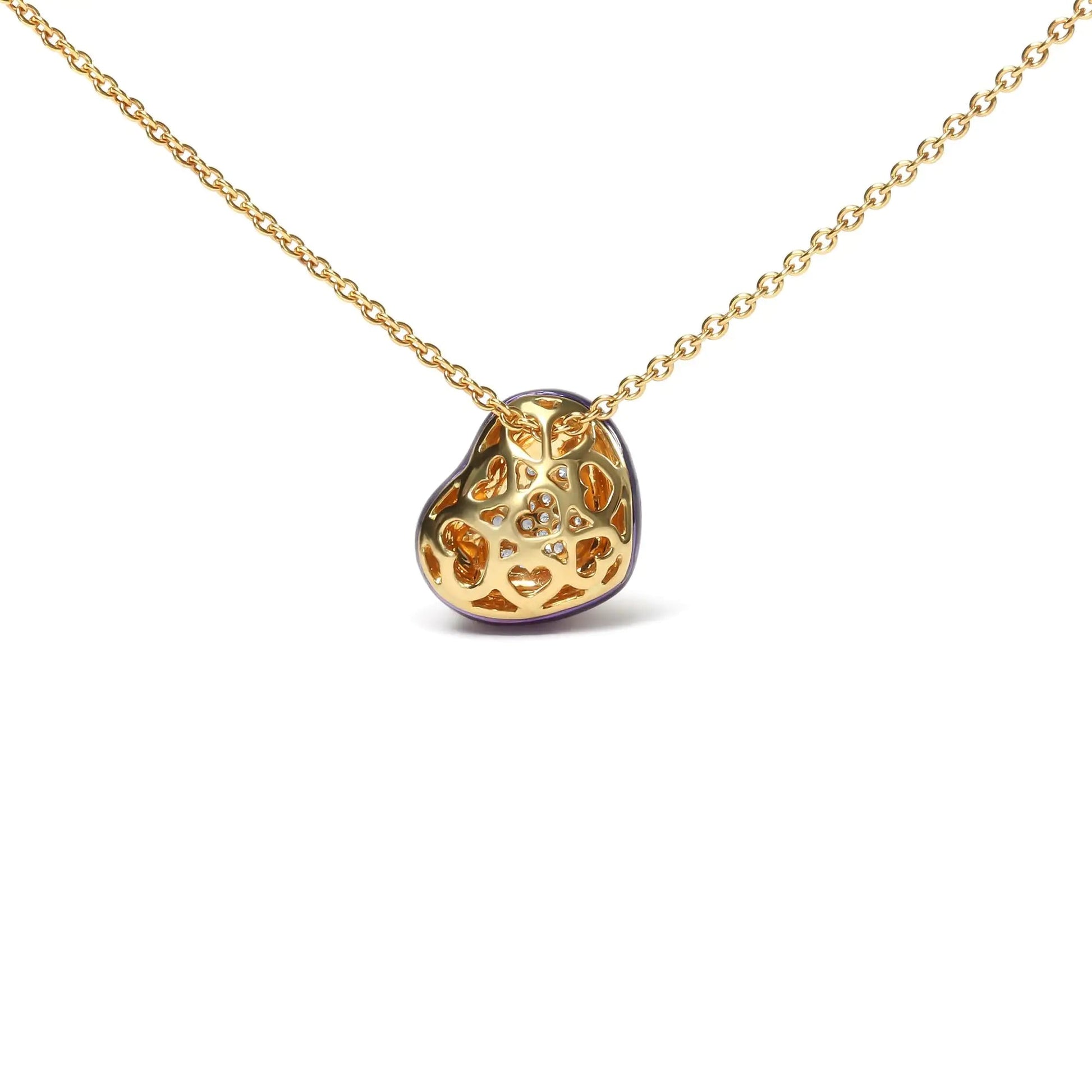 18K Yellow Gold Blue Enamel 1/10 Cttw Round Pave Diamonds Heart Shape 18" Pendant Necklace  (G-H Color, SI1-SI2 Clarity) - Adjustable up to 16" - 18" WEM Support (www.WEM.support)
