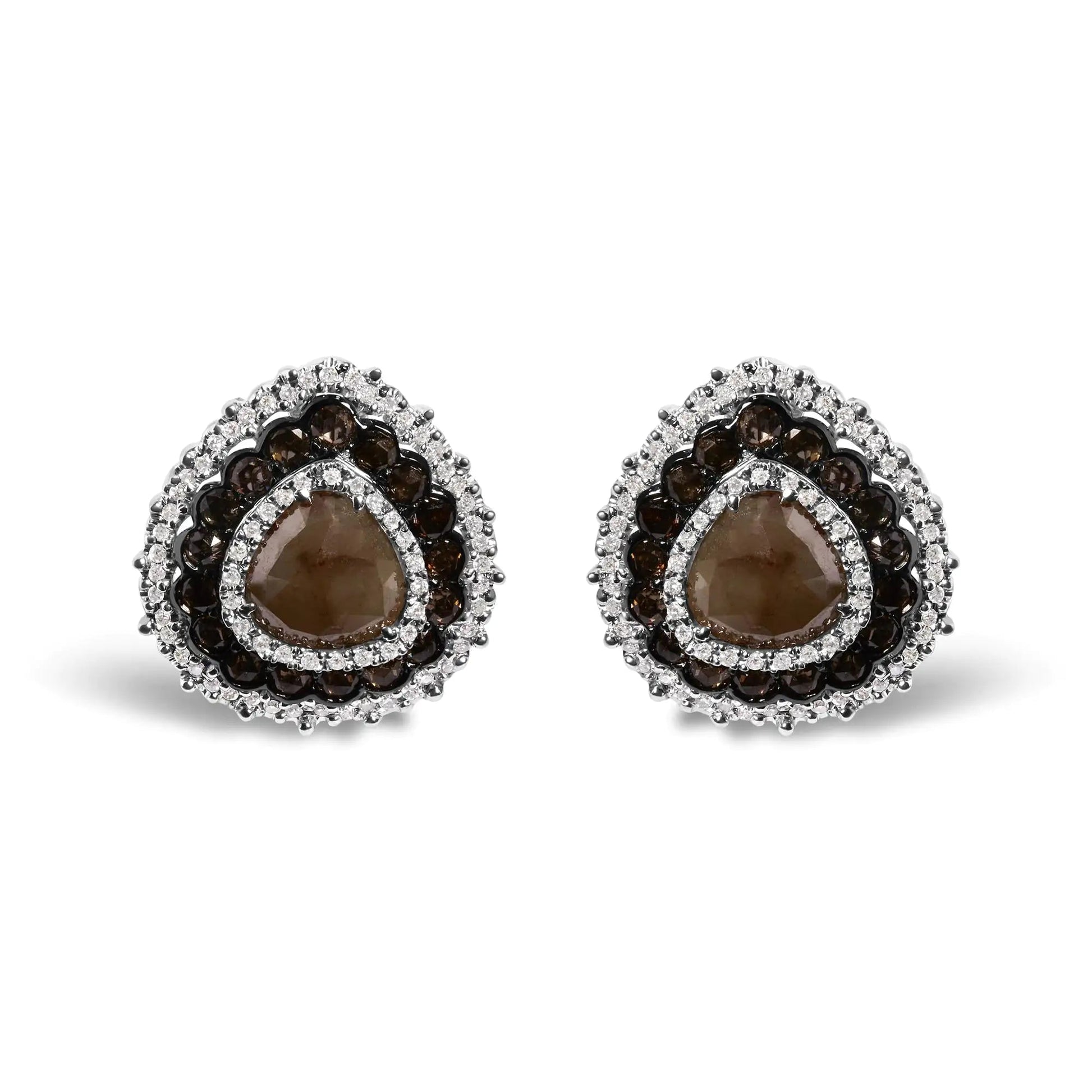 14K White Gold 3 3/4 Cttw Fancy Color Rose Cut Trillion Shaped Triple Halo Stud Earring (Fancy Color, I2-I3 Clarity) WEM Support (www.WEM.support)