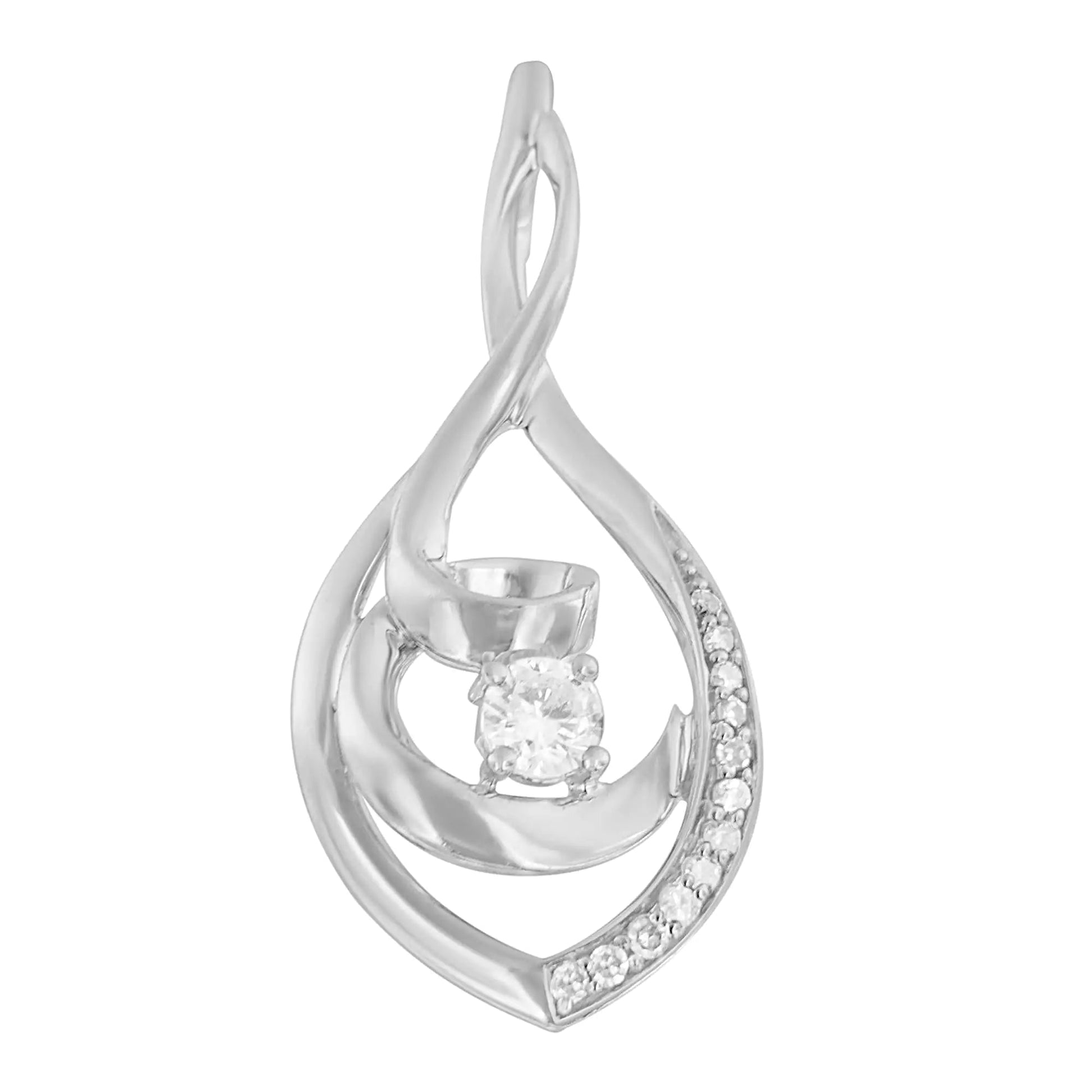 10K White Gold 1/4 Cttw Brilliant-Cut Round Diamond Spiral Link 18" Pendant Necklace (I-J Color, I2-I3 Clarity) WEM Support (www.WEM.support)