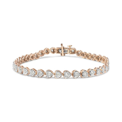 .925 Sterling Silver 1.0 Cttw Miracle Set Diamond Heart-Link 7" Tennis Bracelet (I-J Color, I2-I3 Clarity) WEM Support (www.WEM.support)
