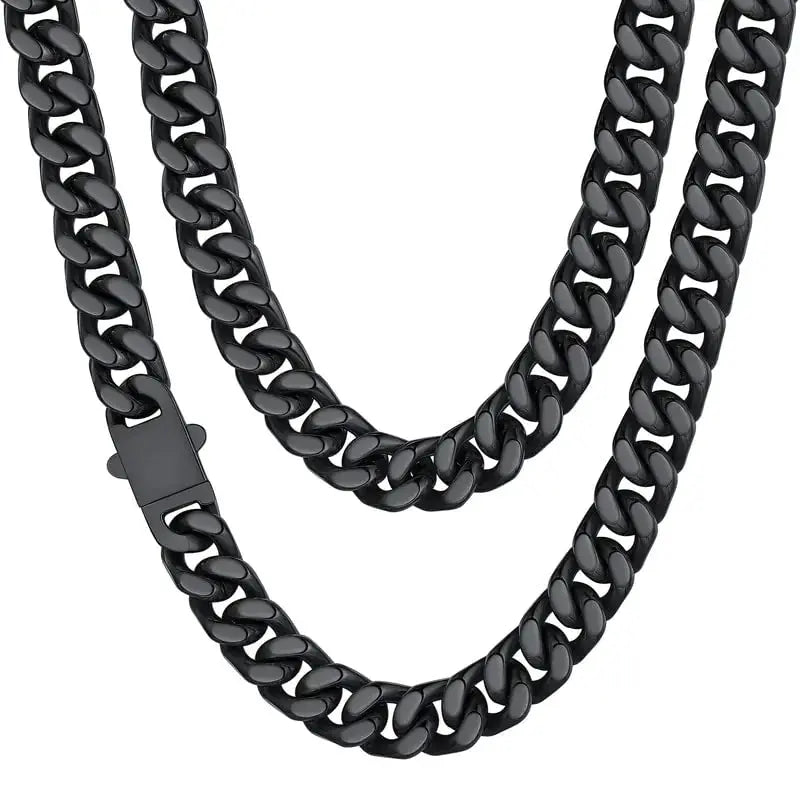 ChainsHouse Stainless Steel Mens Cuban Link Chain, Black/18K Gold Miami Cuban Chain Necklace, 5/7/9mm/12mm Width, No Tarnish& Durable Hip Hop Mens Jewelry, 18"-30", Send Gift Box 20 inches d. 12mm width-black My Store