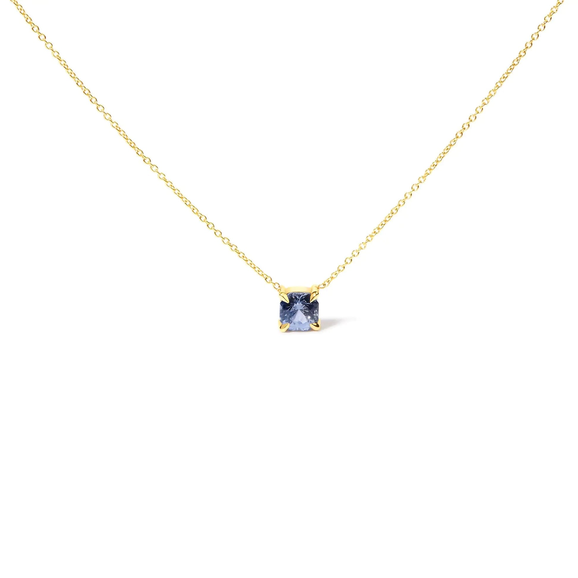 14k Yellow Gold 4/5 Cttw Natural Cushion Cut Blue Sapphire Solitaire Pendant Necklace - 15-16 Inches Adjustable WEM Support (www.WEM.support)