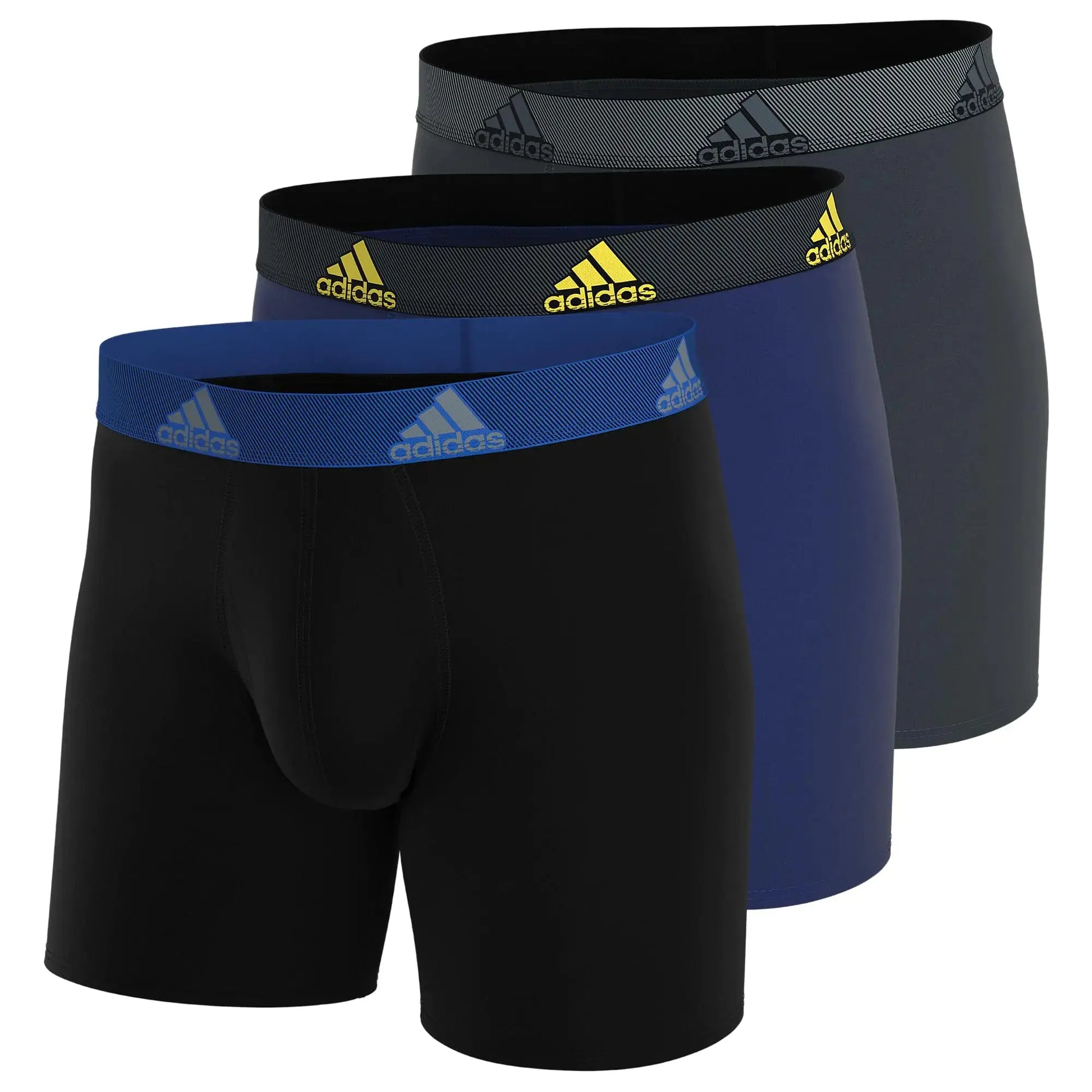adidas Men's Athletic Fit Microfiber Boxer Brief Underwear (3 Pack) Medium Black/Team Royal Blue/Impact Yellow My Store