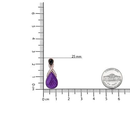 18K Rose Gold Flash Plated .925 Sterling Silver Purple Enamel 1/5 Cttw Round Pave-Set Diamond and 5.5 x 4mm Pear-Shaped Black Onyx Drop Earrings (F-G Color, VS1-VS2 Clarity) WEM Support (www.WEM.support)