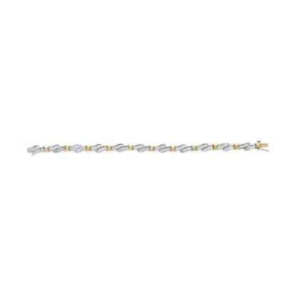 10k Two-Toned Gold 2.00 Cttw Channel Set Baguette-Diamond Weave and  "X" Spiral Link Bracelet (H-I Color, I1-I2 Clarity) - 7" WEM Support (www.WEM.support)