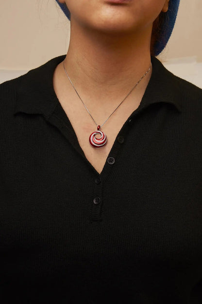 .925 Sterling Silver Red Enamel and 1/2 Diamond Endless Swirl Medallion 18" Pendant Necklace (F-G Color, VS1-VS2 Clarity) WEM Support (www.WEM.support)